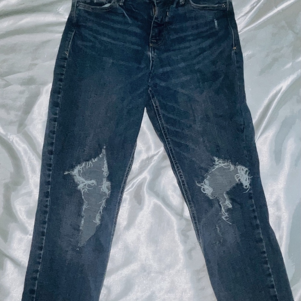 Old Navy Blue Straight Leg Jeans with Distressed Details